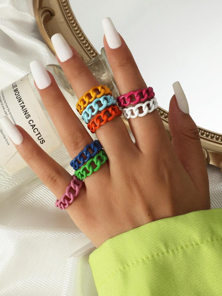 8pcs Chain Decor Cuff Ring | SHEIN