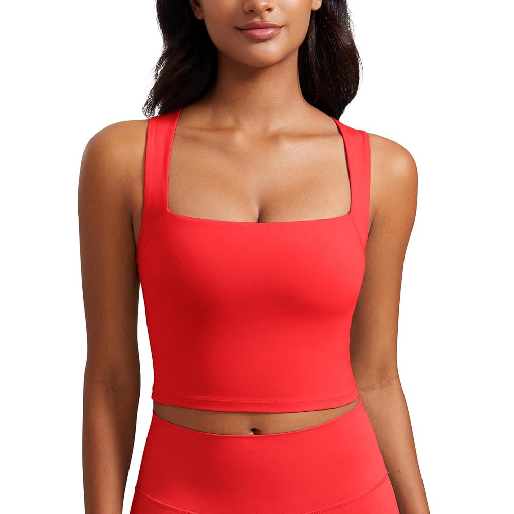 CRZ YOGA Butterluxe Womens Longline Square Neck Sports Bras - Basic Crop Tank Yoga Workout Tops w... | Amazon (US)