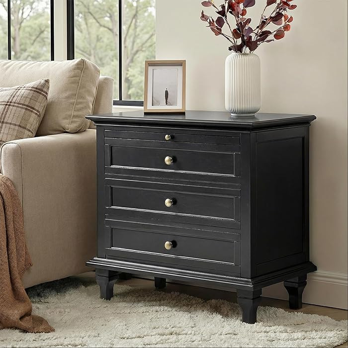 HULALA HOME Farmhouse 3 Drawer End Table with Tray, Drawer Organizer with Solid Wood Legs, End Ta... | Amazon (US)