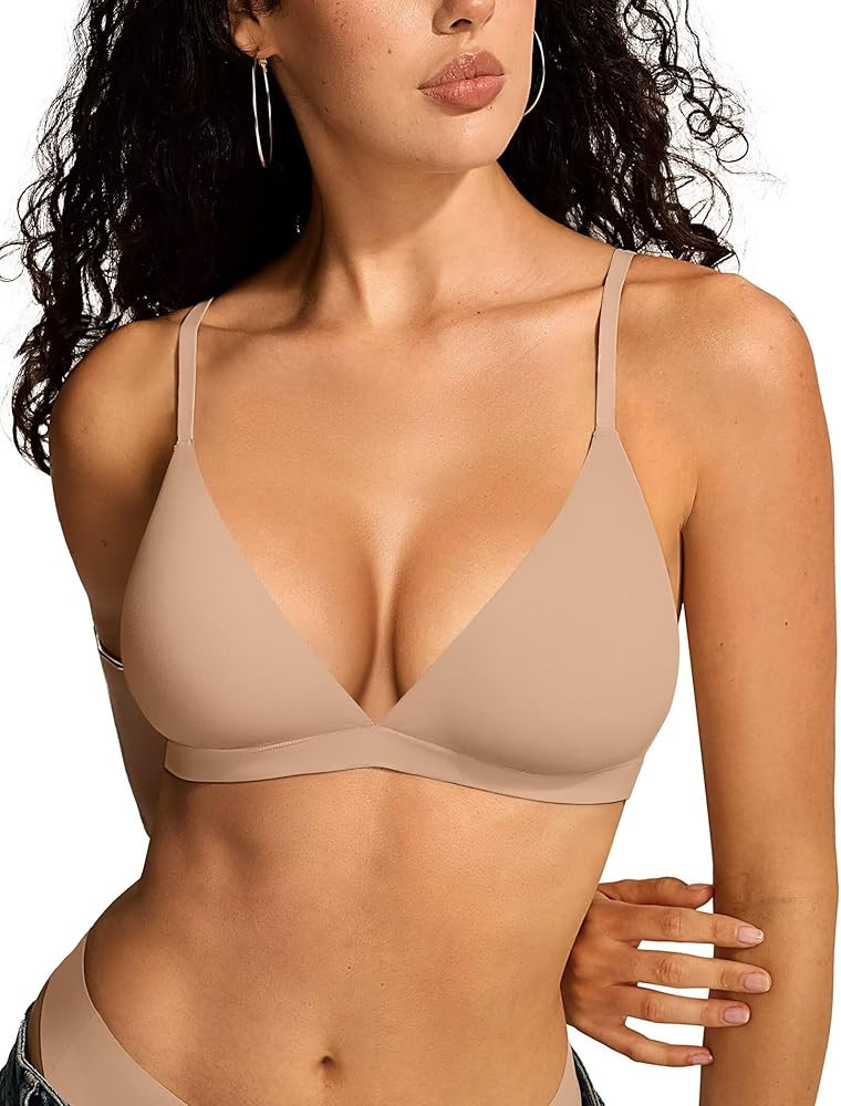 Vertvie Womens Wireless Triangle Bralette Plunge Unlined Seamless Bras No Underwire Sexy Comforta... | Amazon (US)