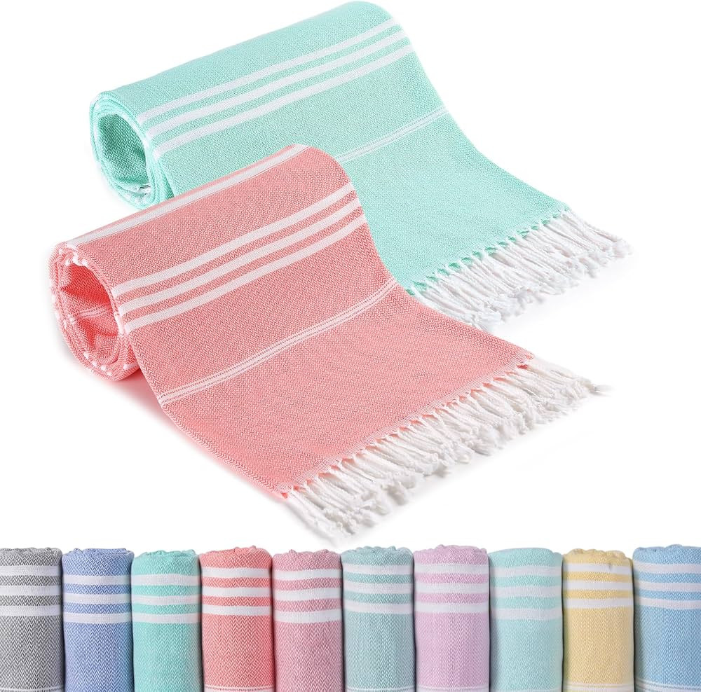 2 Packs Cotton Turkish Beach Towels Quick Dry Sand Free Oversized Bath Pool Swim Towel Extra Larg... | Amazon (US)