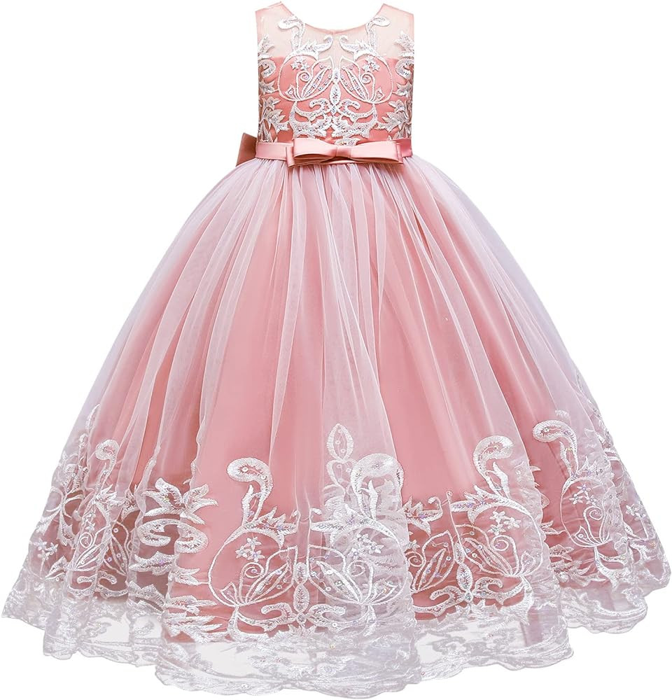 Flower Girl Lace Dress for Kids Wedding Bridesmaid Pageant Party Formal Long Gown Princess Commun... | Amazon (US)