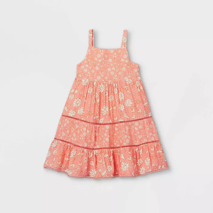 Toddler Girls' Floral Tiered Tank Dress - Cat & Jack™ Coral | Target