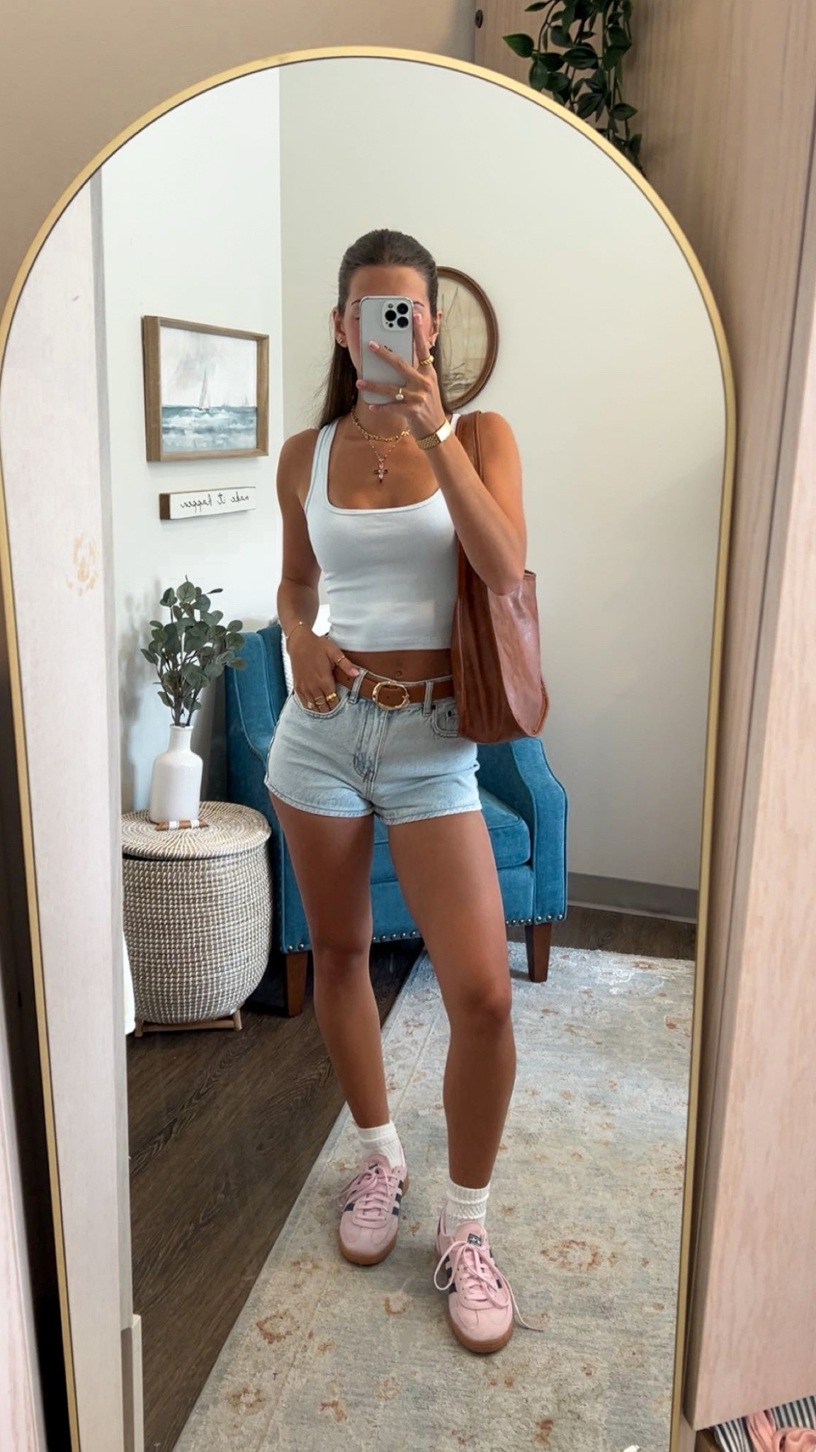 jean shorts and tank outfit for summer!