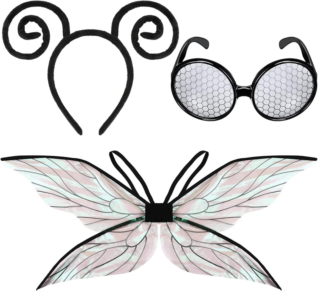 Fly Costume Accessories Bug Antenna Headband and Glasses Holographic Halloween Fly Wings Set Cosp... | Amazon (US)