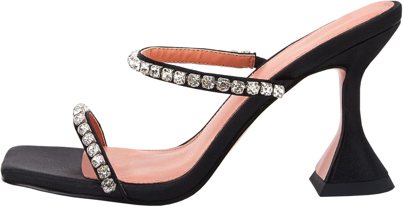 VETASTE Heeled Sandals for Women Square Toe Two Strap Party Wedding Satin Heels | Amazon (US)