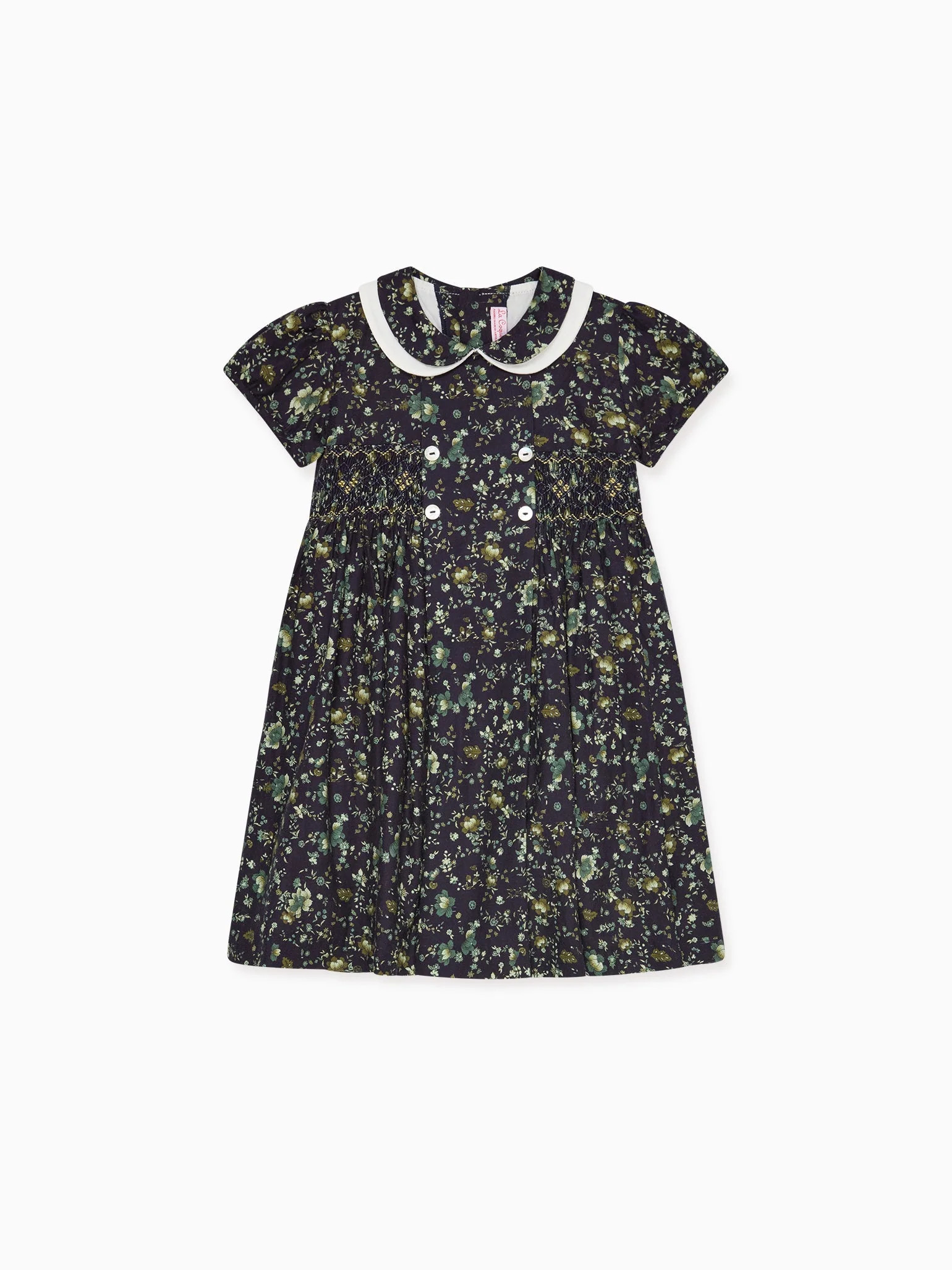Navy Floral Arcadia Girl Hand-Smocked Dress | La Coqueta (US)