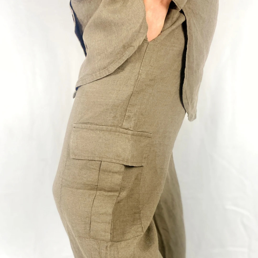 LINEN Cargo Pants With Elastic Waist, Lounge Cargo Pants, High-waisted Pants, Long Linen Pants, W... | Etsy (US)