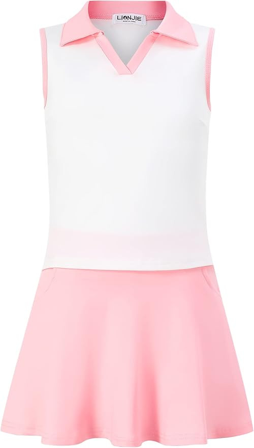 Kids Girls Tennis Golf Dress Outfit Sleeveless Dress with Pockets Athletic Skorts and Polo Tank T... | Amazon (US)