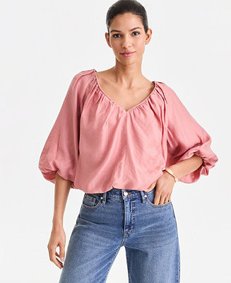 Women's 3/4 Sleeve Bubble-Hem Blouse, Macy's Exclusive | Macy's