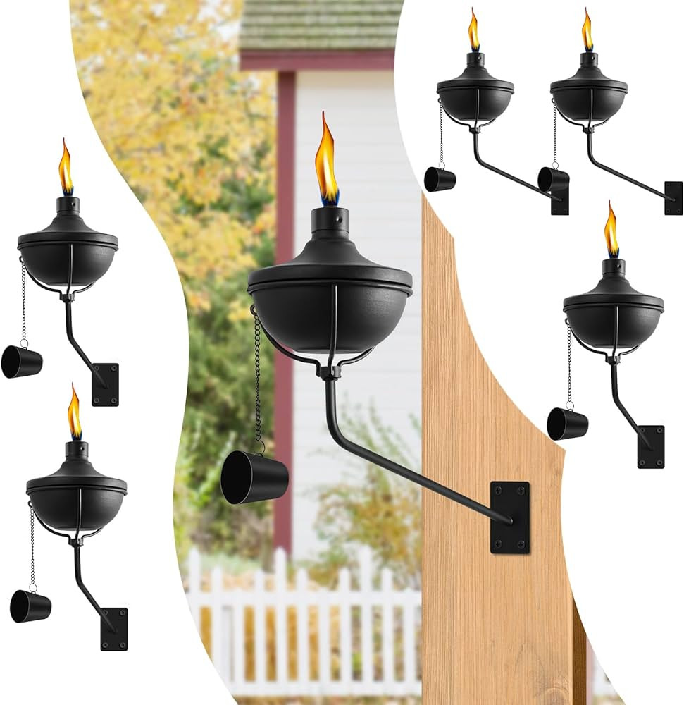 Wall Mounted Citronella Torches Set of 6, 24 oz Garden Torches for Outside, Refillable Flame Ligh... | Amazon (US)