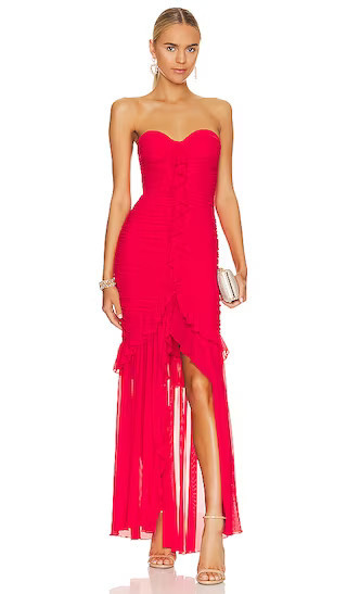 Giules Gown in Cherry Red Gown Holiday Family Photos Red Strapless Dress Strapless Gown  | Revolve Clothing (Global)