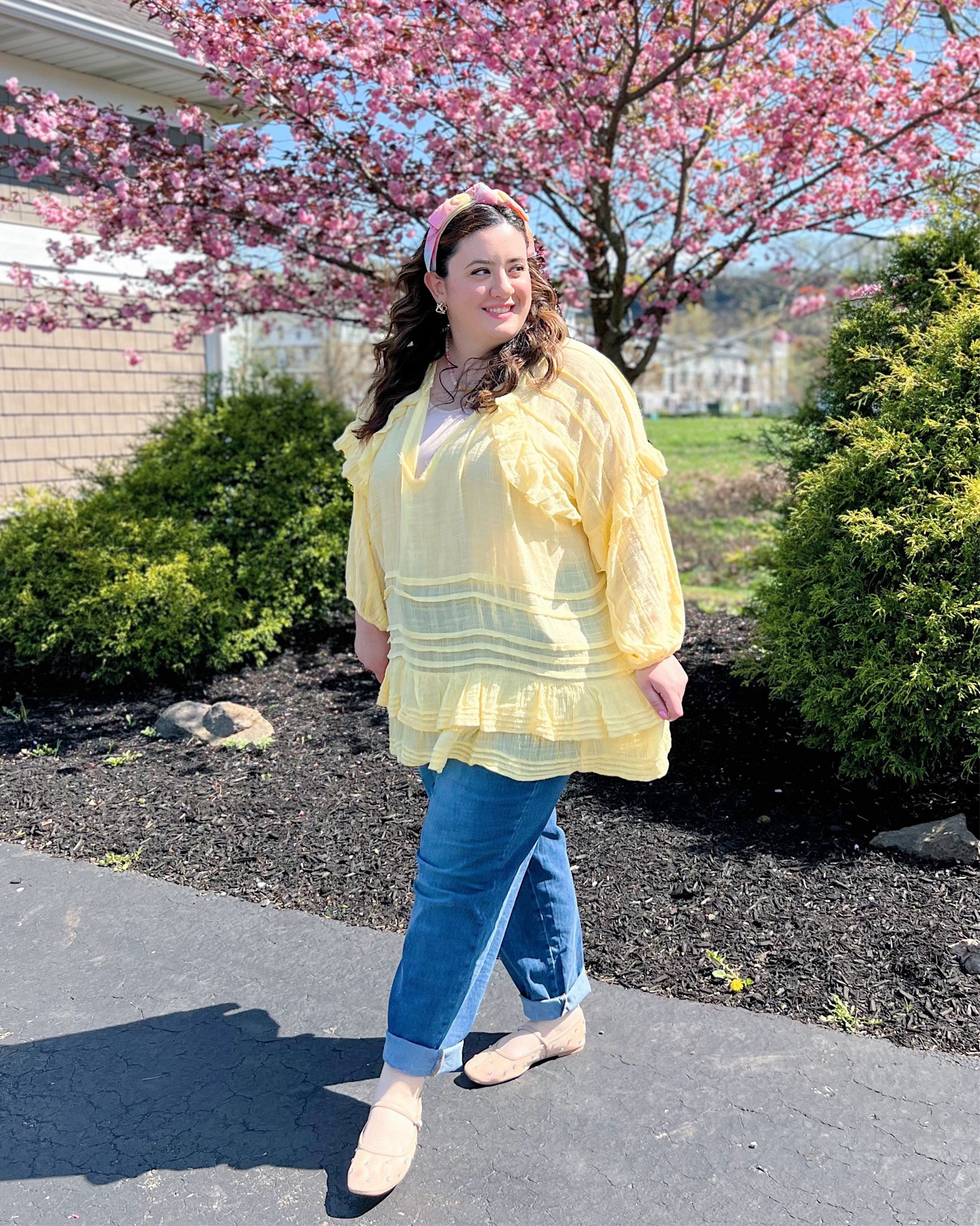 Butter yellow tunic top, mesh ballet flats, bow headband 

#LTKSeasonal #LTKstyletip #LTKmidsize
