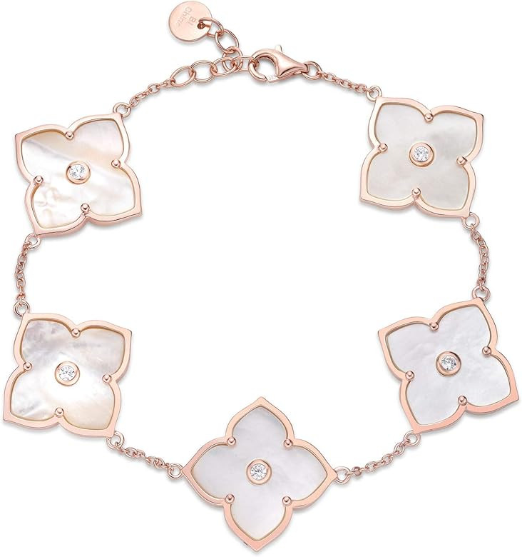 Lavari Jewelers Black Onyx or Mother of Pearl Flower Bracelet for Women in 925 Sterling Silver with  | Amazon (US)