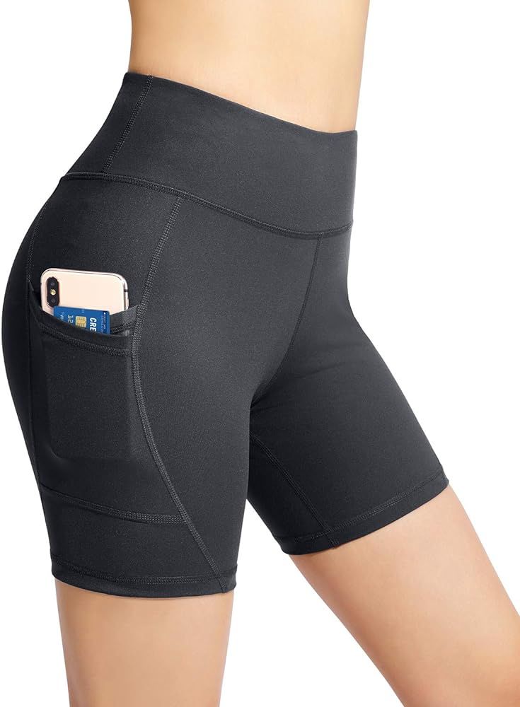 OUGES Biker Shorts for Women 6" High Waisted Yoga Shorts Tummy Control Workout Shorts with Pockets | Amazon (US)