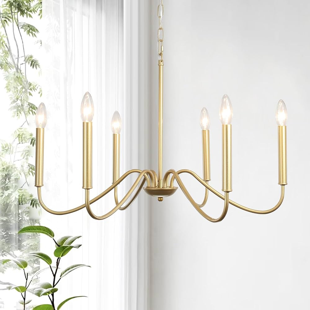 Gold Dining Chandelier Modern Farmhouse 6 Light Gold Light Fixture Industrial Candlestick Pendant... | Amazon (US)