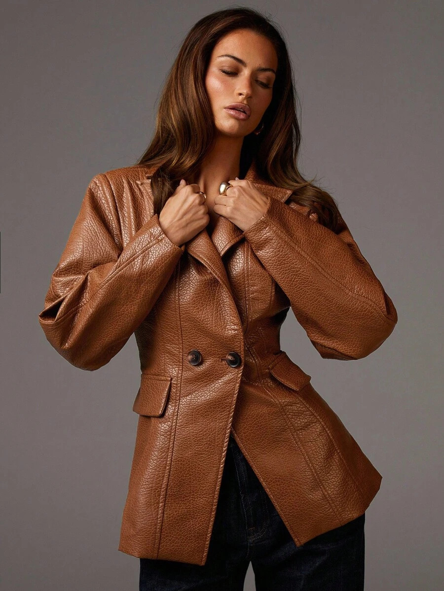 Athîral Women's Lapel NeckLong Sleeve Double-Breasted Fashion Blazer In Fall/Winter | SHEIN