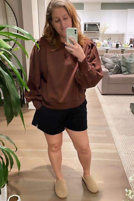 @target sweatshirt with adorable sleeves - size L for a more oversized, comfy look. 

Joy Lab shorts - size L

Slippers - Size 8 
So so so so comfy!!

#LTKcurves #LTKfit
