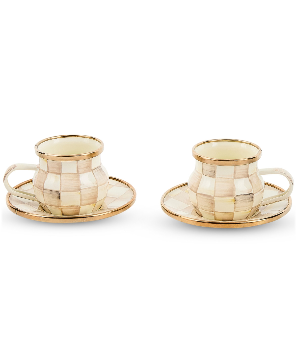 MacKenzie-Childs Mocha Check Espresso Cup & Saucer, Service for 2 - Mocha | Macy's