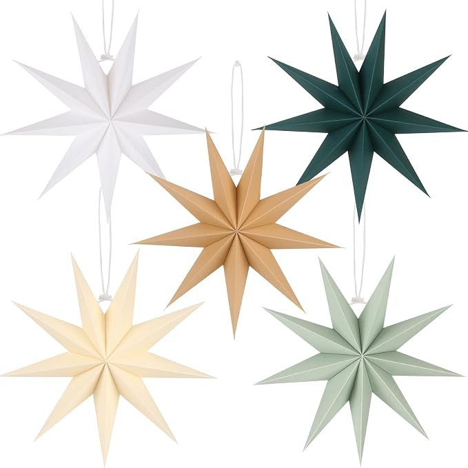 5 PCS Sage Green Paper Star Lanterns Hanging Stars Christmas Party Decorations Hanging Lampshade ... | Amazon (US)