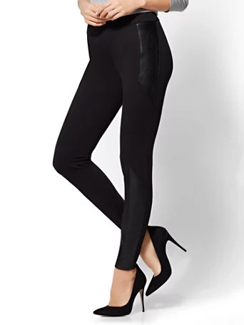 Soho Jeans - Faux-Leather Panel Legging - Ponte | New York & Company