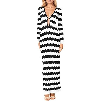 Saodimallsu Womens Crochet Summer Maxi Dress Striped Sexy Cut Out V Neck Long Sleeve Knit Cover U... | Amazon (US)