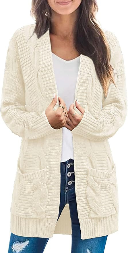 Cozy Fall Winter Cardigan for Women Long Sleeve Cable Knit Open Front Sweater with Pockets Outerw... | Amazon (US)