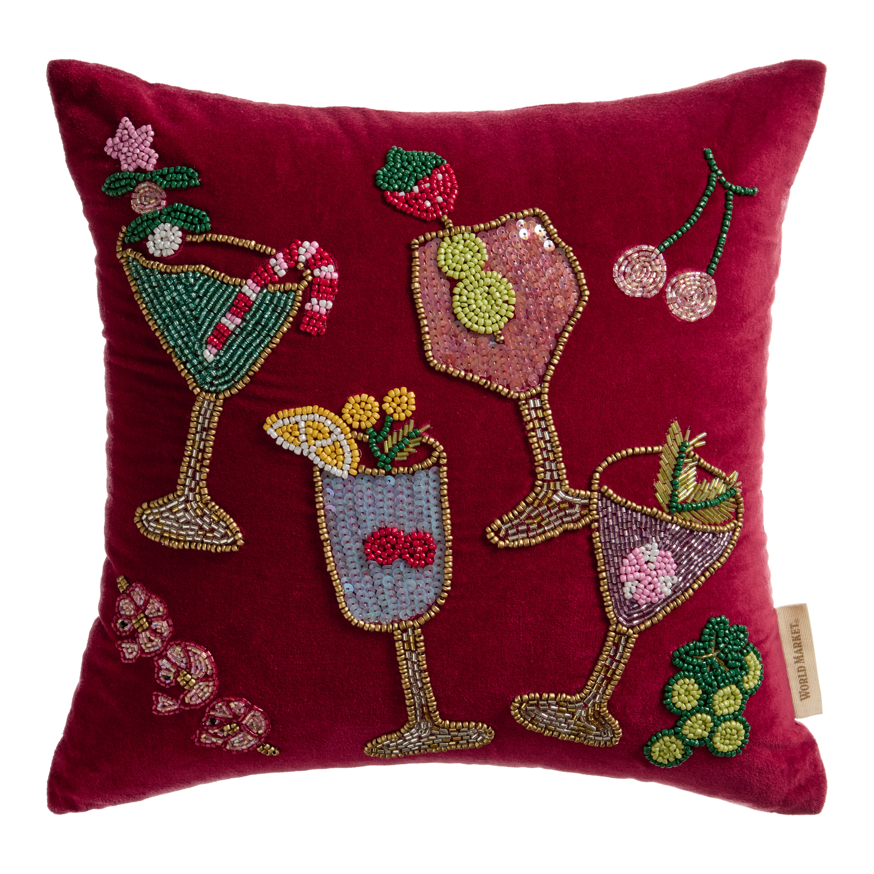 Red Velvet Sequin Beaded Cocktails Throw Pillow | World Market