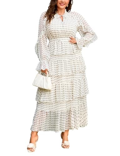 Amazon.com: Bridgerton Dress for Women Plus Size - Floral Tiered Ruffle Long Sleeve Evening Party... | Amazon (US)