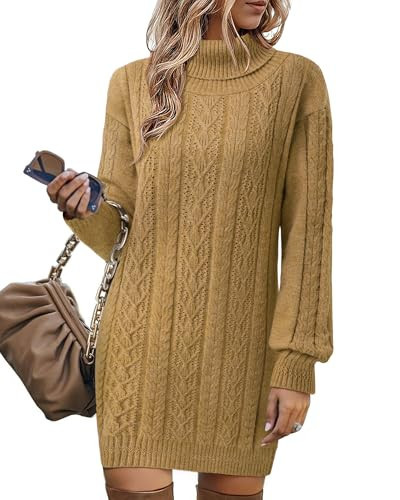 Gaharu Sweaters Dress for Women Fall: Date Night Outfit for Women - Turtle Neck Sweater - Womens Sweater Dress, Khaki, L | Amazon (US)