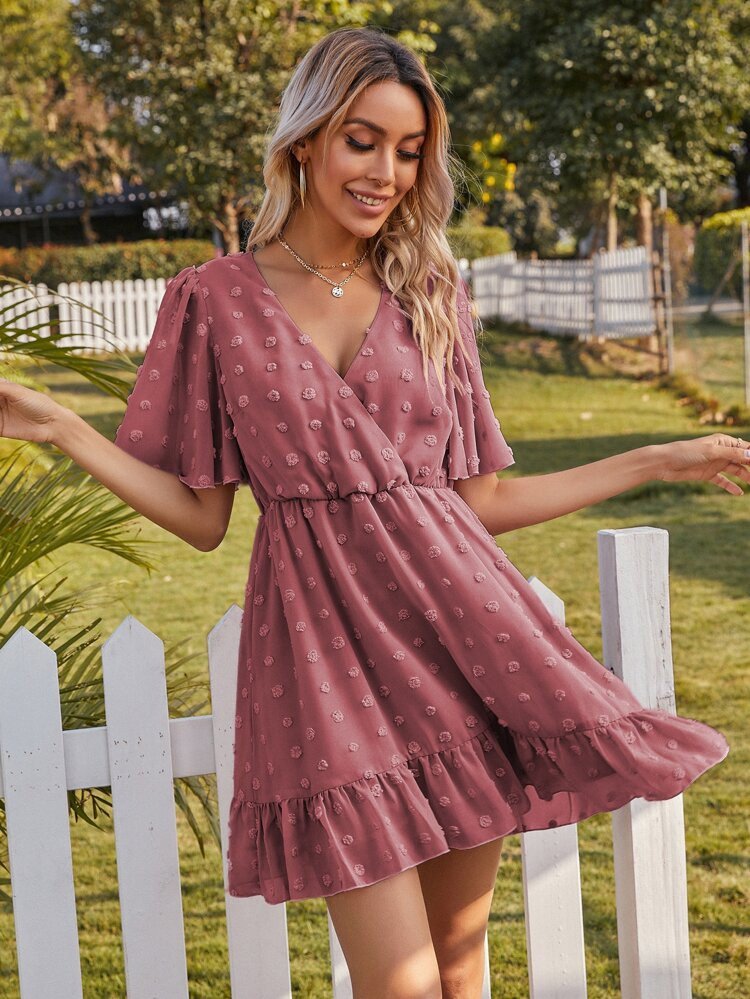 Swiss Dot Wrap A-line Dress | SHEIN