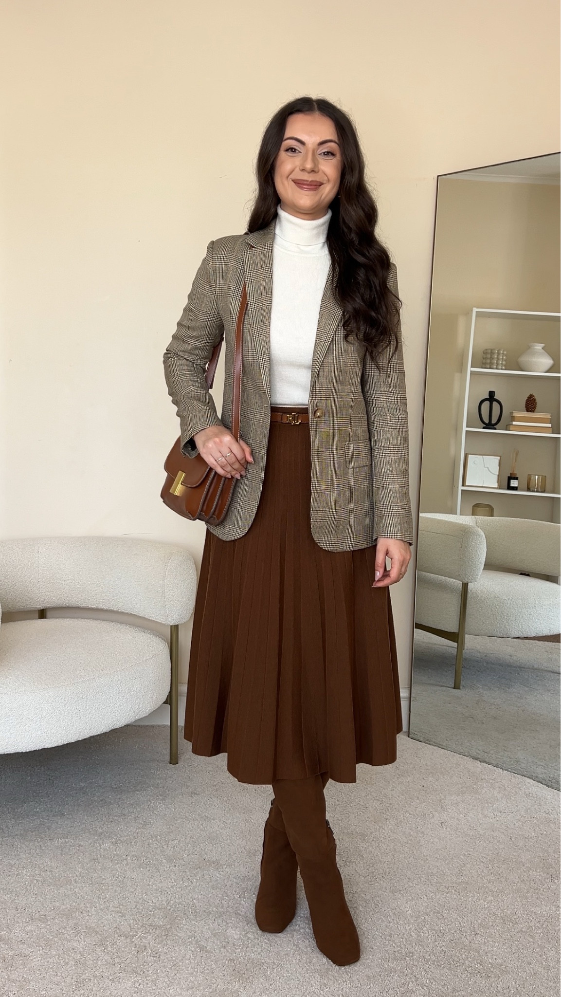 Chic autumn outfit. Roll neck, blazer and skirt are Lily Silk. Wearing size S for roll neck, wearing size UK8 for blazer and size S for skirt. Boots are Sam Edelman. Bag is Mango. For your LILYSILK purchase you can use code Larisa20 and save for 20% off site wide, and code Larisa25 for 25% off orders over £/€/$ 480.

#LTKautumn #LTKeurope #LTKstyletip