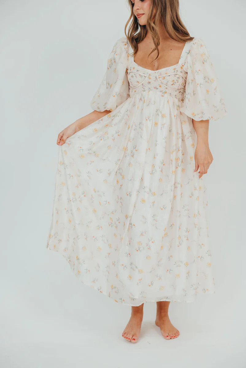 Harlow Maxi Dress in Tiny Yellow Floral - Bump Friendly & Inclusive Si | Worth Collective