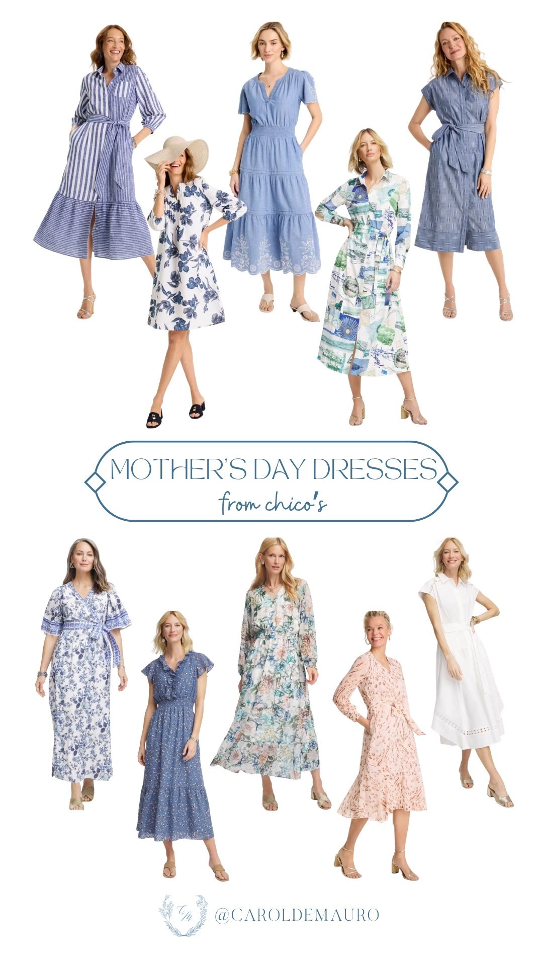 Find the perfect dress to celebrate Mother’s Day with these beautiful styles from Chico's! Whether you're drawn to elegant prints or simple classics, there’s an option that’s just right for you.

mom fits, dressy look, spring dresses, outfit inspo, petite fashion, coastal grandmother style, blue and white, brunch look

#LTKSeasonal #LTKMothersDay #LTKootd