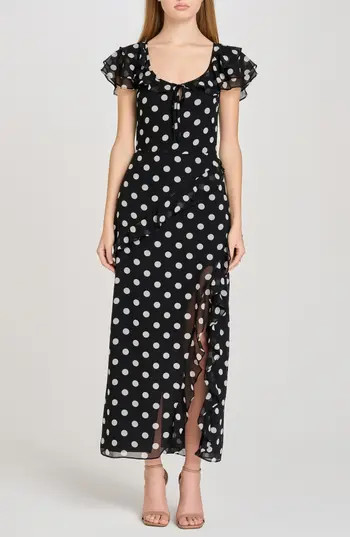 WAYF Violetta Polka Dot Ruffle Sleeve Dress in Black Polka Dot at Nordstrom Rack, Size Small | Nordstrom Rack