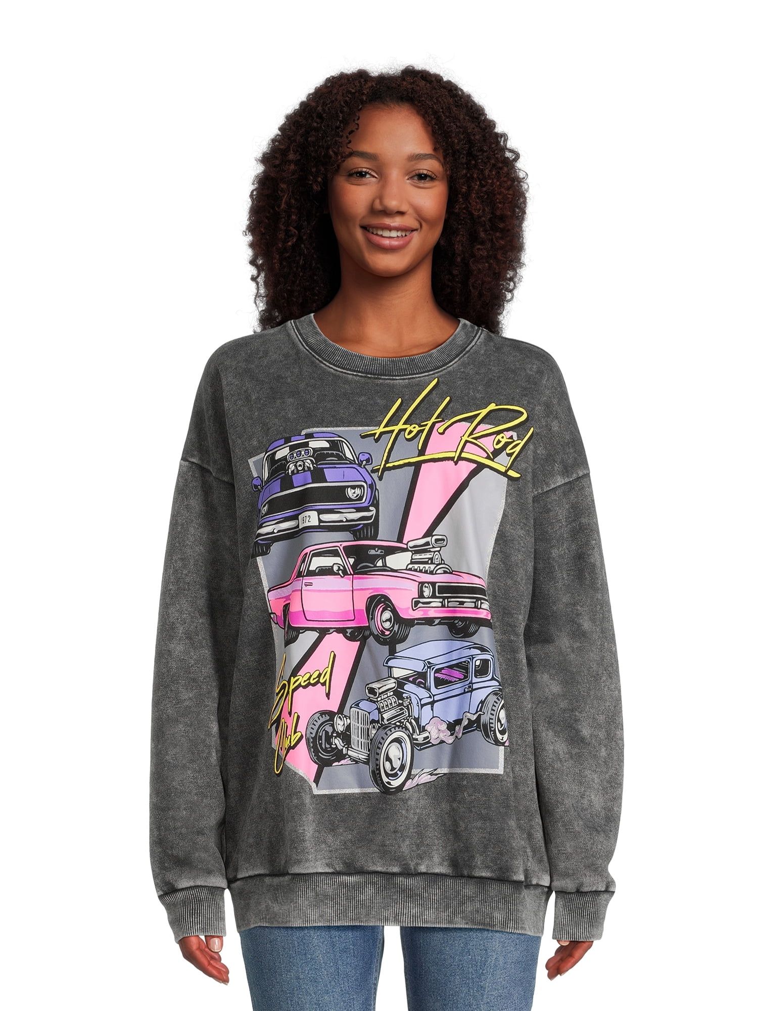 No Boundaries Juniors’ Washed Graphic Sweatshirt, Sizes XS-XXXL | Walmart (US)