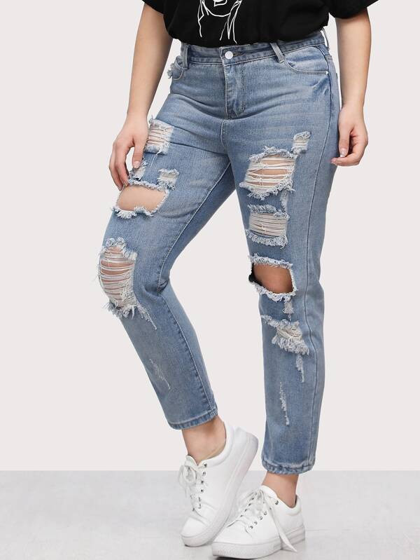 Bleach Wash Extreme Distressing Jeans | SHEIN