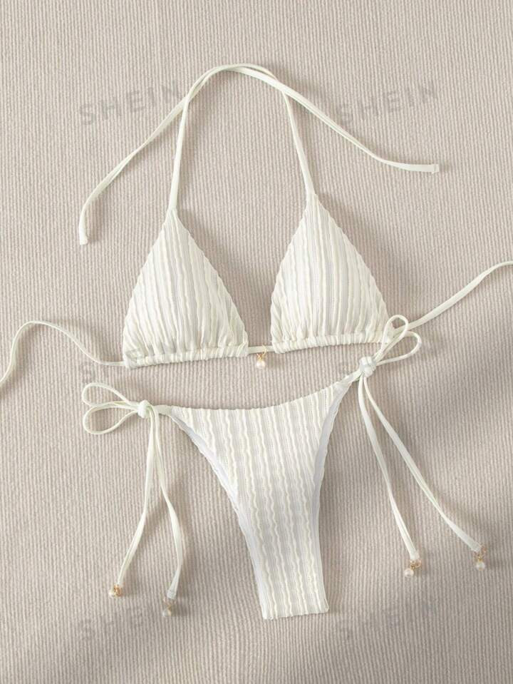 SHEIN Swim Summer Beach Halter Triangle Tie Side Bikini Set | SHEIN