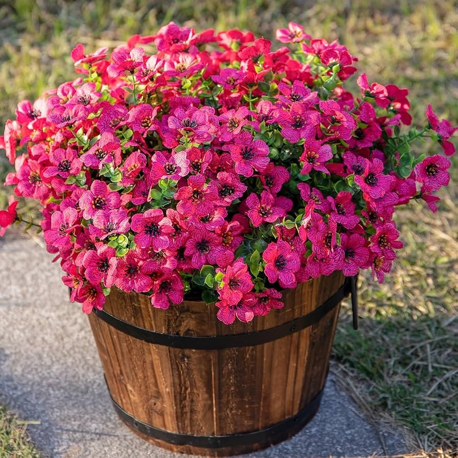 Artificial Faux Outdoor Plants Flowers for Spring Summer Decoration, 12 Bundles Fake Hotpink Silk... | Amazon (US)