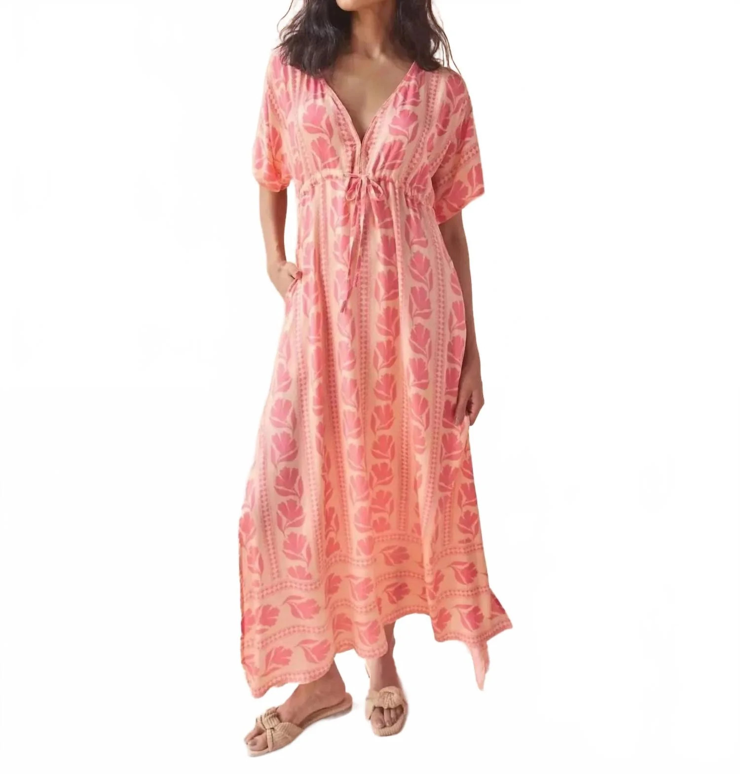 Pia Caftan Coverup Dress In Lara Flamingo | Shop Simon