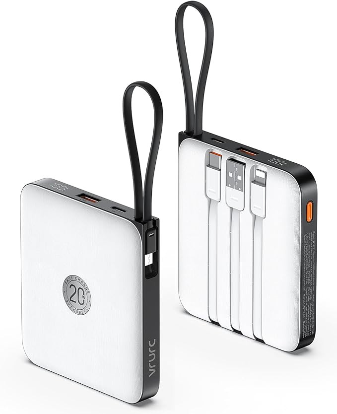 VRURC Portable Charger with Built-in 4 Cables, 10000mAh Battery Pack PD 20W for iPhone, 22.5W USB... | Amazon (US)