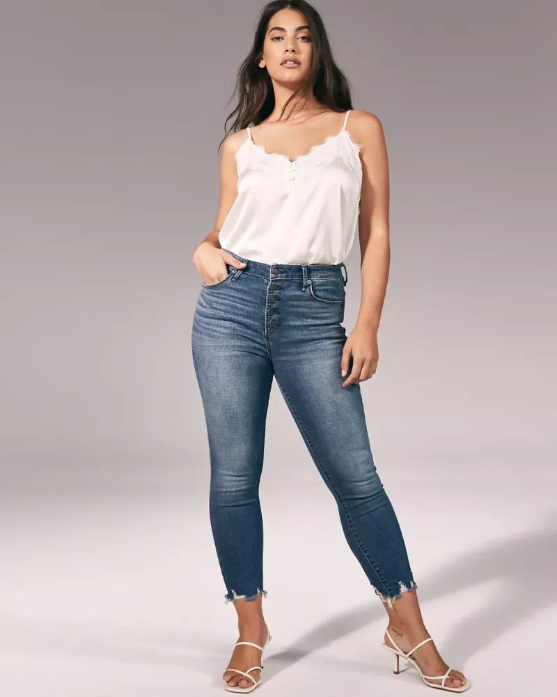 Button Front High Rise Super Skinny Ankle Jeans | Abercrombie & Fitch US & UK