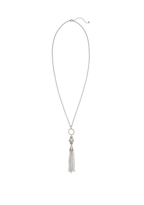 Silver Tone Pearl Tassel Necklace | Belk