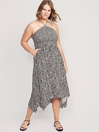 Matching Fit & Flare Printed Crinkled Halter Midi Dress for Women | Old Navy (US)