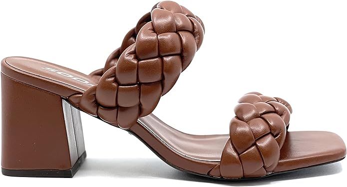 Soda MOSTLY ~ Women's Braided Open Toe Double Strap Stacked Heels | Amazon (US)