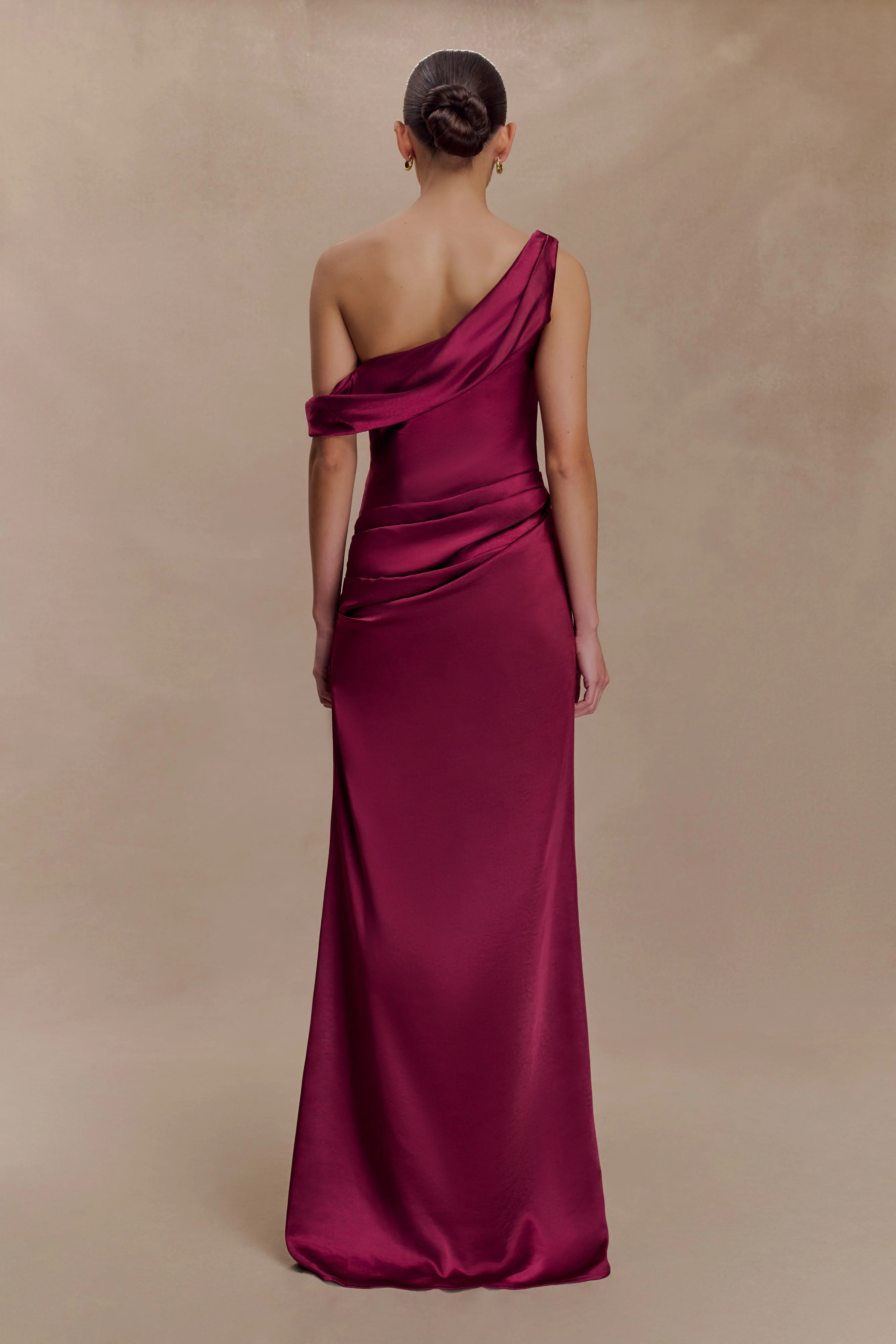Dalia Off Shoulder Satin Maxi Dress - Mahogany | Meshki (APAC)
