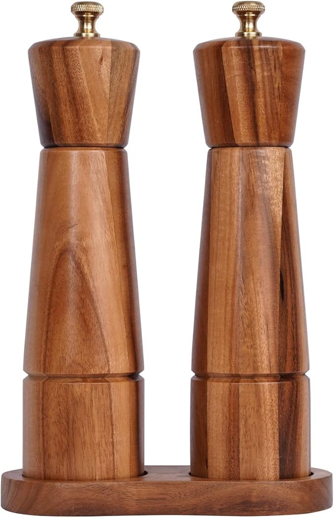 Salt and Pepper Mill Set with Tray, Adjustable Ceramic Grinder Salt Mill, Stainless Steel Grinder... | Amazon (US)