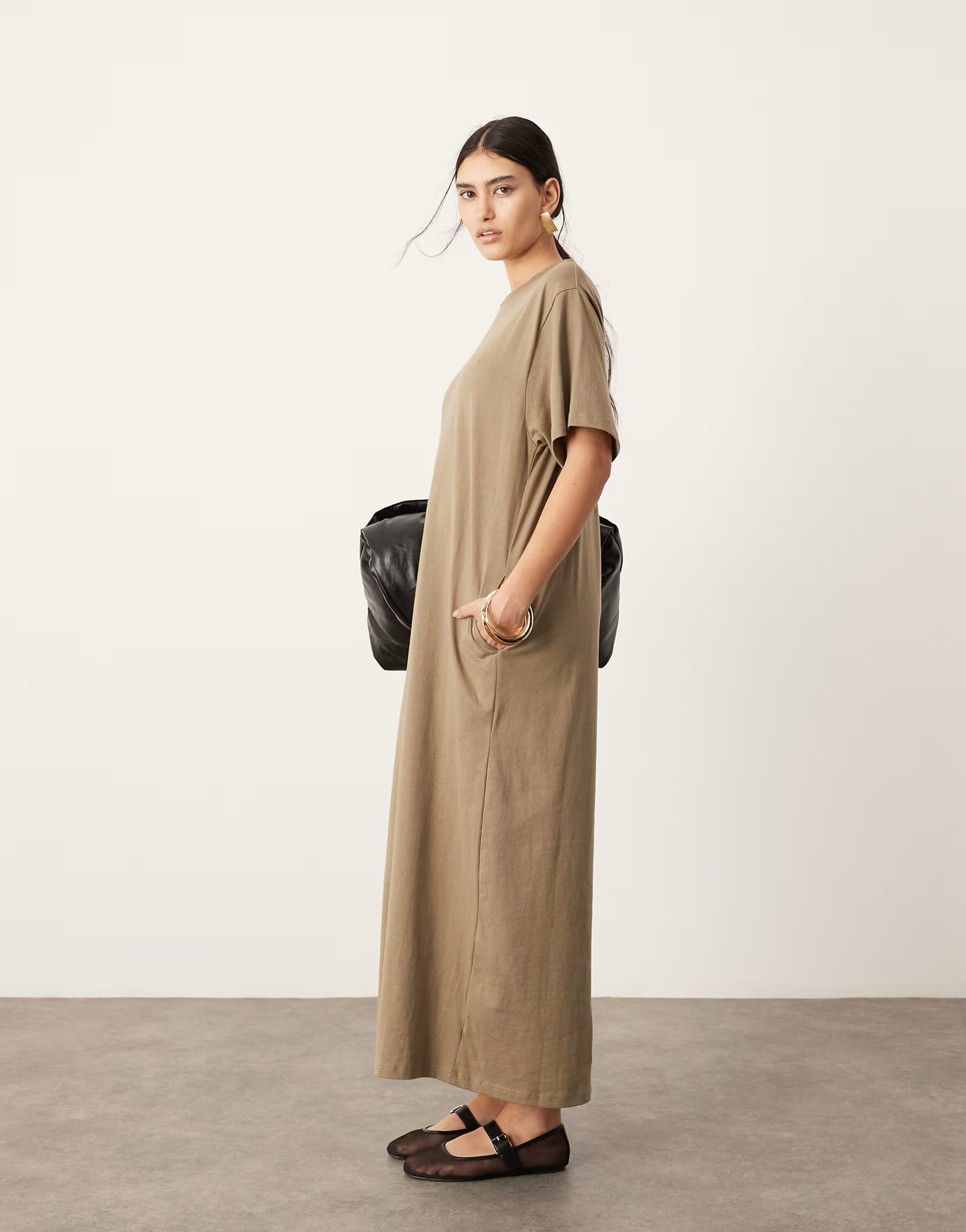 ASOS EDITION premium t-shirt maxi dress with pockets in khaki | ASOS (Global)