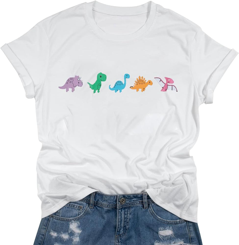 Women Dinosaurs Shirt Cut Teacher Tshirt Dinosaur Graphic Summer Short Sleeve Loose Tee | Amazon (US)