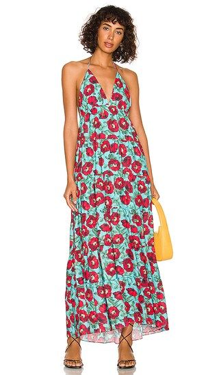 Mae Halter Tiered Midi Dress in Beach Bliss Aqua | Revolve Clothing (Global)